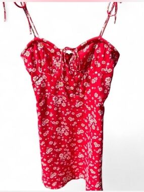 Sweetheart Tie-Front Floral Mini Dress in Red